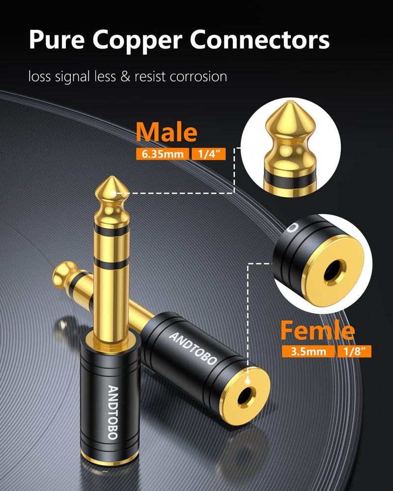 ANDTOBO 1/4 inch Male to 3.5mm Female Stereo Audio Jack Pure Copper Adapter for Headphone, Amp, 2 Pack-Black - Image 4